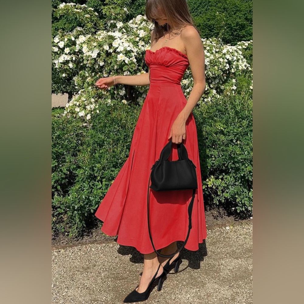 The Commense Lettuce Trim Slit Red Dress Size M